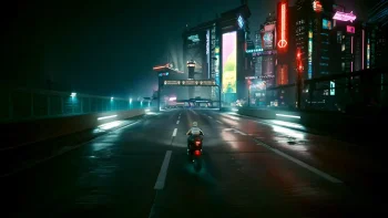 Cyberpunk 2077 • მოტოციკლი ღამის ქალაქში • RTX გრაფიკა და Path Tracing დეტალები