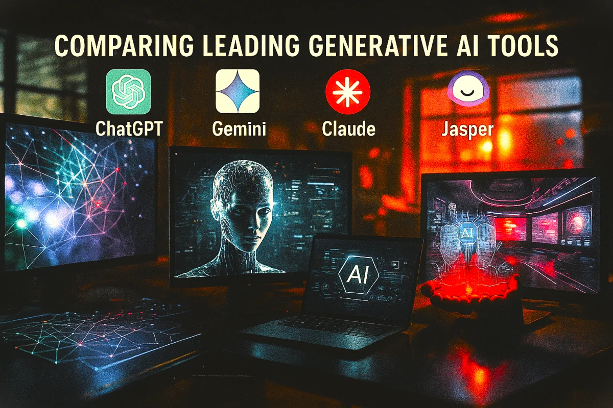 Generative AI Tools Comparison — ChatGPT, Gemini, Claude, and Jasper | Illustration Sora