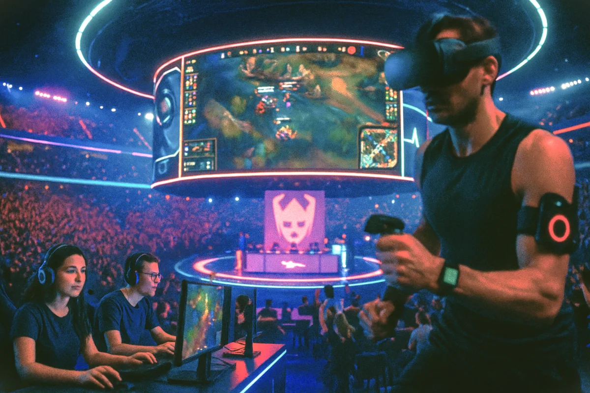 Futuristic eSports Arena with VR Training and Smart Devices – Illustration Sora