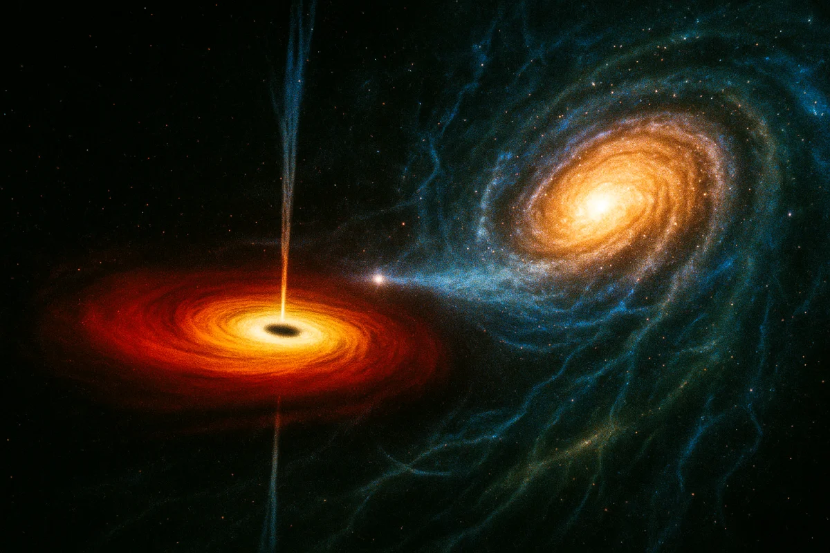 Black Hole and Galaxy – Exploring the Cosmic Mysteries of Space, Illustration Sora