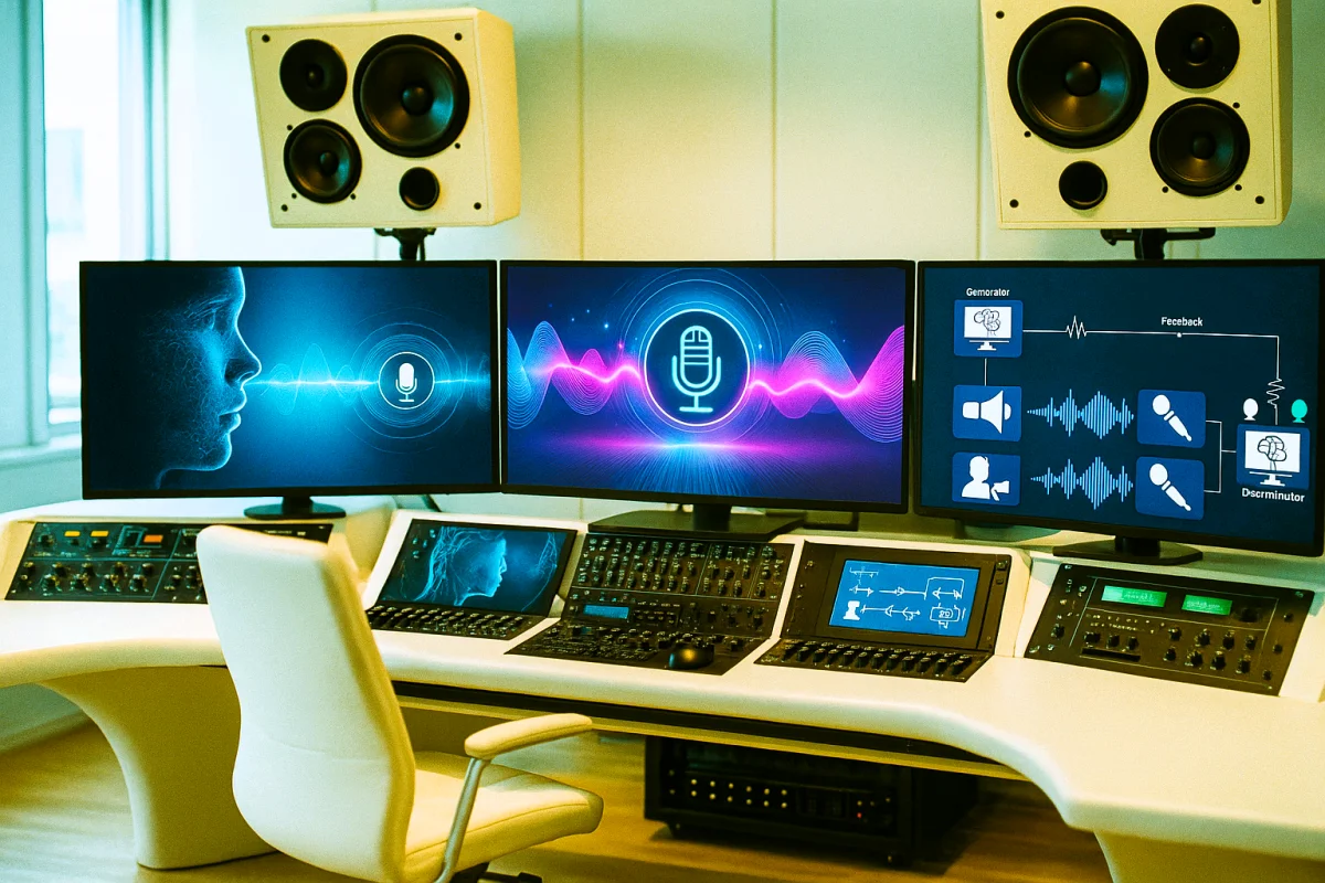 AI Voice Technology — Realistic Sound Generation in a Futuristic Studio