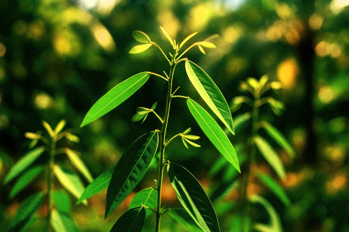 Desmodium gyrans, ტელეგრაფის მცენარე ტროპიკულ აზიაში — ფოთლები რიტმულად მოძრაობს და მზისკენ უკეთეს პოზიციაში აყენებს, უნიკალური მცენარეული ქცევის იშვიათი მაგალითი • ილუსტრაცია Sora