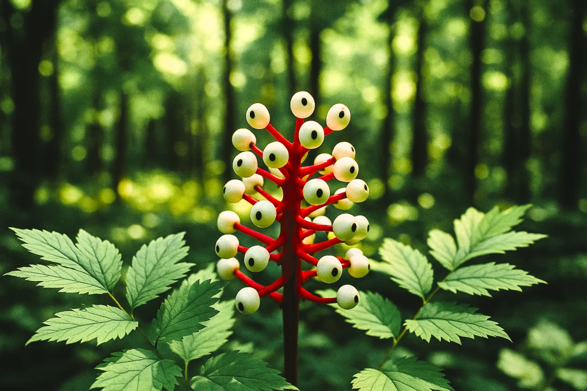 Actaea pachypoda — თოჯინას თვალები, იშვიათი შხამიანი მცენარე თეთრი ნაყოფითა და შავი წერტილებით ჩრდილოეთ ამერიკის ფოთლოვან ტყეებში