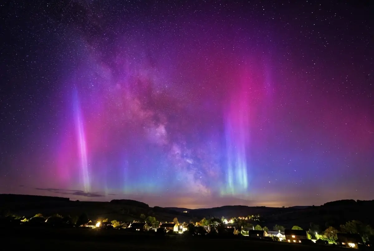 Vibrant Violet Aurora Borealis Over Mid-Latitude Landscapes