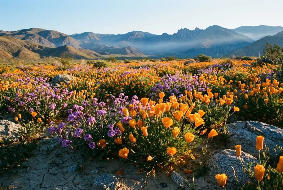 A Rare Super Bloom: Vibrant Wildflowers Transforming the Arid Desert Floor