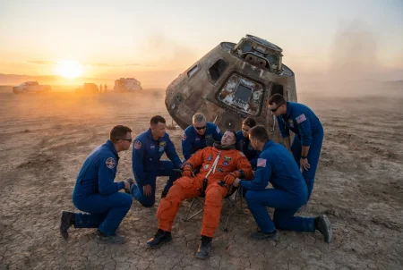 A NASA capsule return, emphasizing the weight of Earth's gravity