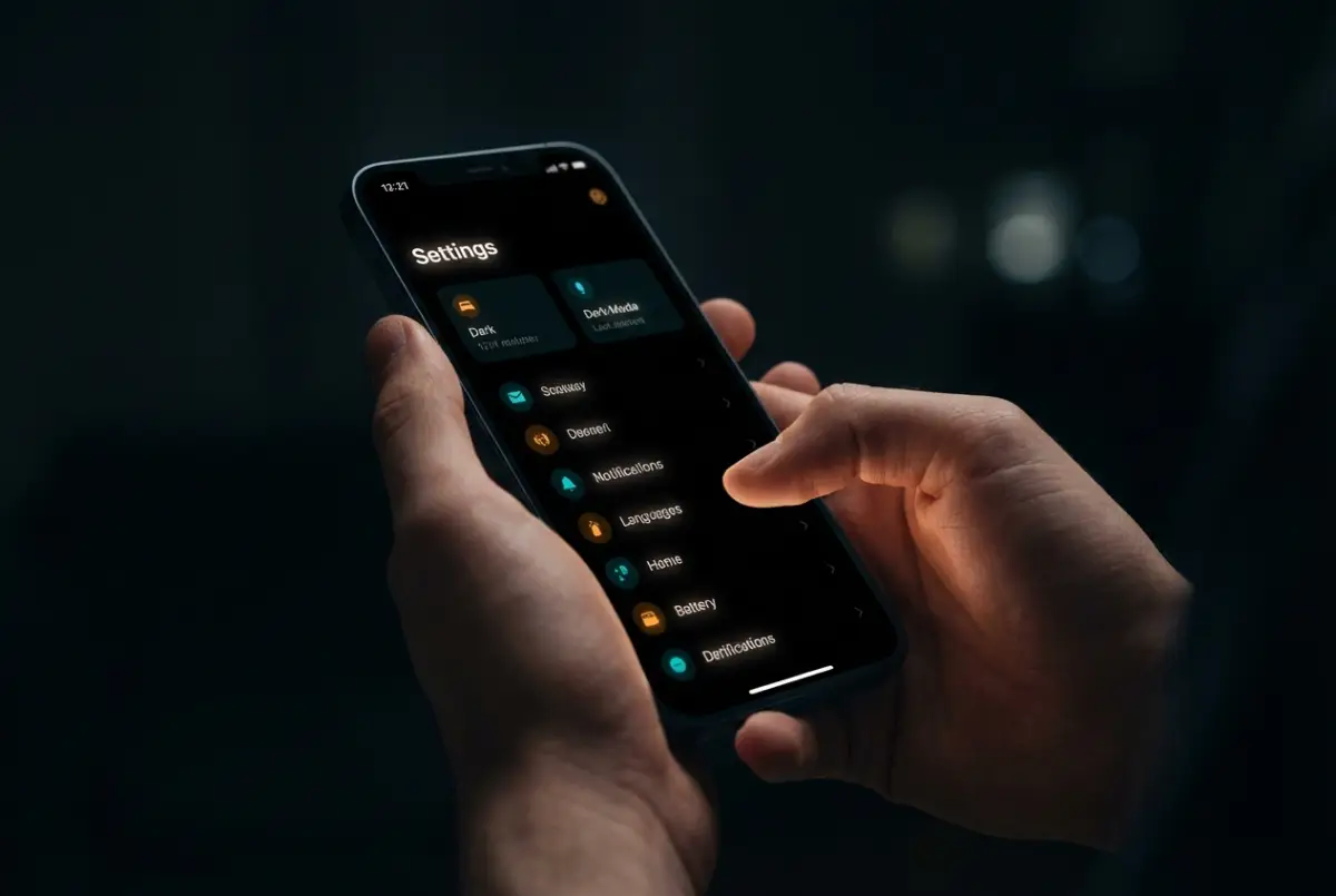 The hypnotic glow of a dark mode interface in a pitch-black room, illustrating digital immersion.