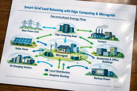 Smart grid energy network powered by edge computing that balances electricity flow between microgrids, renewable energy sources, buildings, and industrial infrastructure