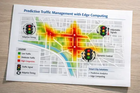 Predictive traffic management system powered by edge computing that analyzes congestion patterns and dynamically adjusts traffic signals in real time.